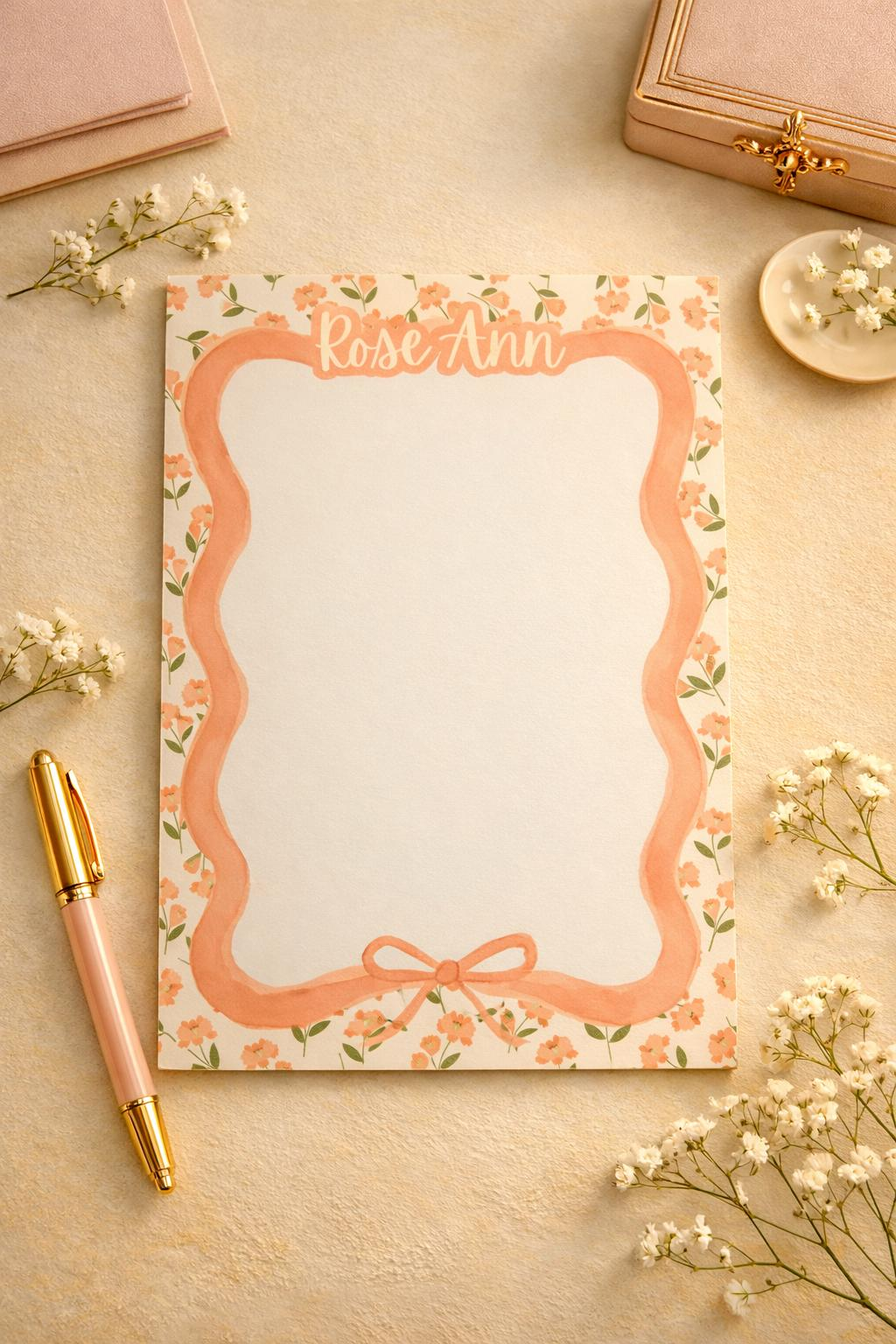 Personalized Coral Floral Notepad